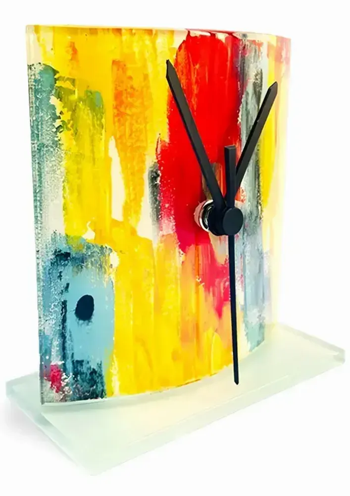 Clocks - Amasonas yellow-blue table clock in size 12x14 cm - CARNEOL GLASS
