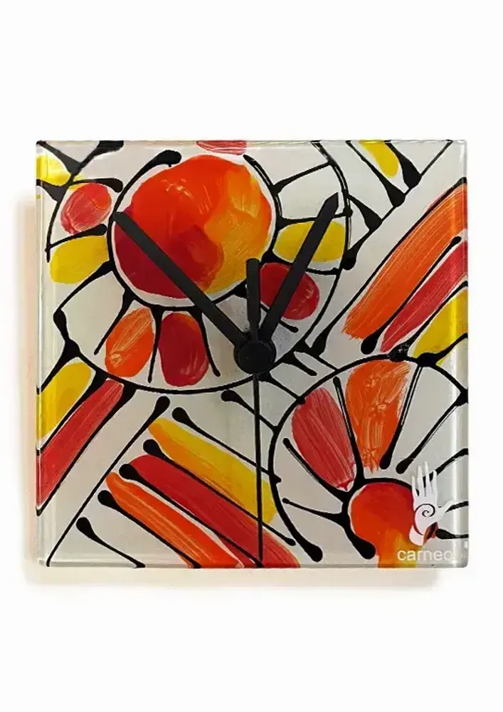 Horloges - Horloge murale andalouse orange-rouge 13x13 cm - CARNEOL GLASS
