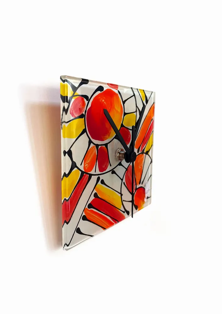 Horloges - Horloge murale andalouse orange-rouge 13x13 cm - CARNEOL GLASS