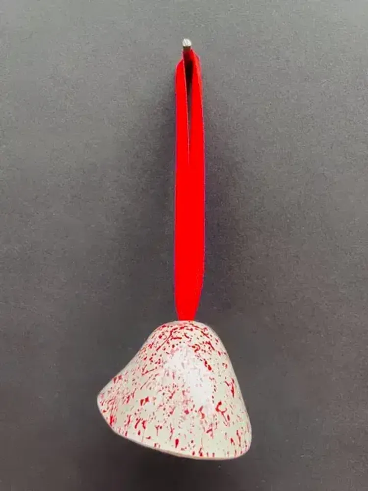 Autres décorations de Noël - Cloche en verre de couleur blanc-rouge sur un élégant porte-ruban - CARNEOL GLASS