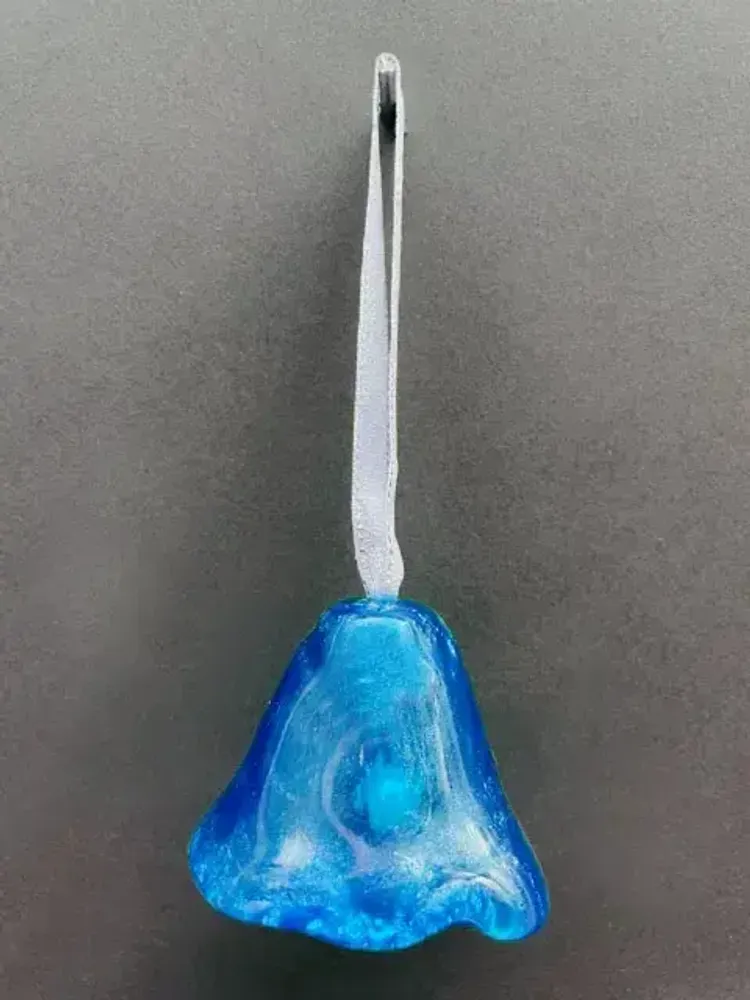 Other Christmas decorations - Large metal dark blue glass bell on elegant ribbon hanger - CARNEOL GLASS