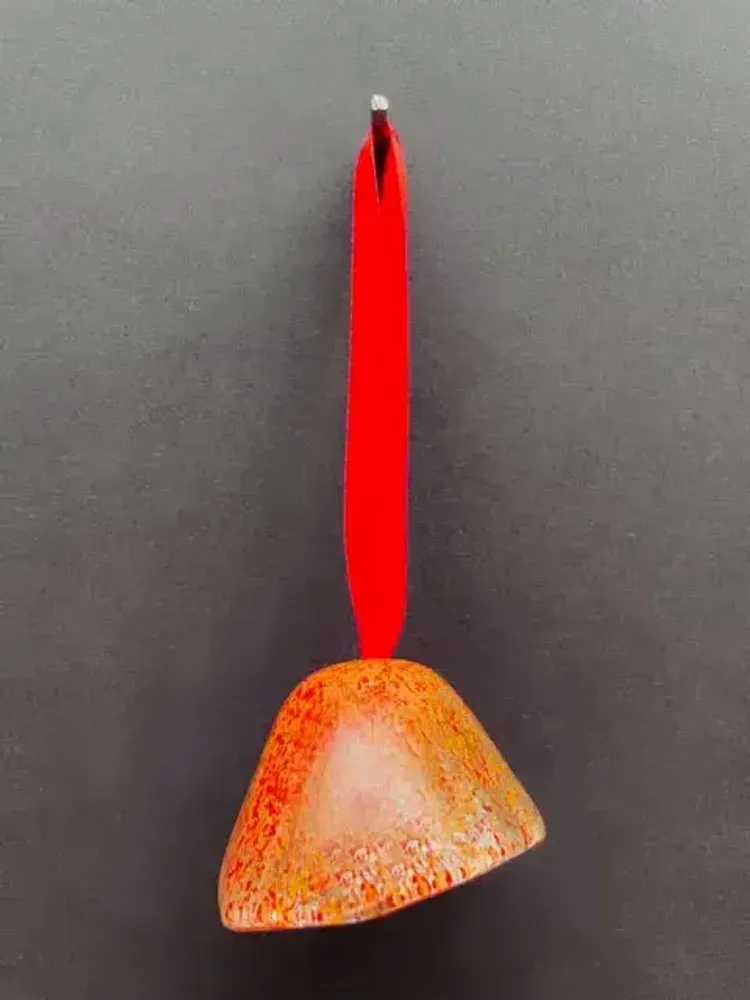 Other Christmas decorations - Large transparent-orange-red glass bell on elegant ribbon hanger - CARNEOL GLASS