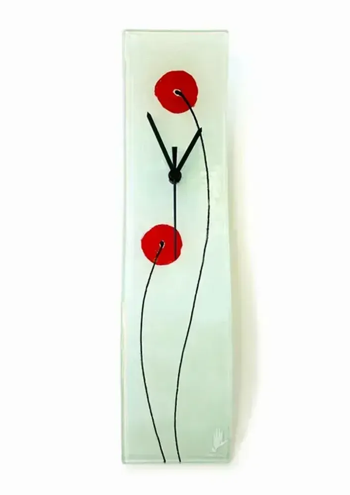Clocks - Poppy white-red wall clock 10x41 cm - CARNEOL GLASS