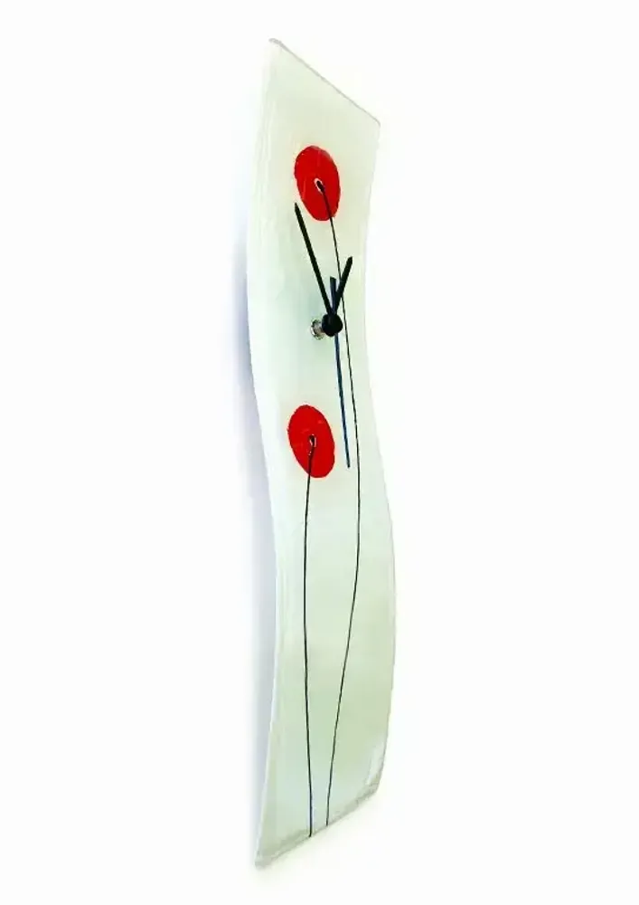 Clocks - Poppy white-red wall clock 10x41 cm - CARNEOL GLASS