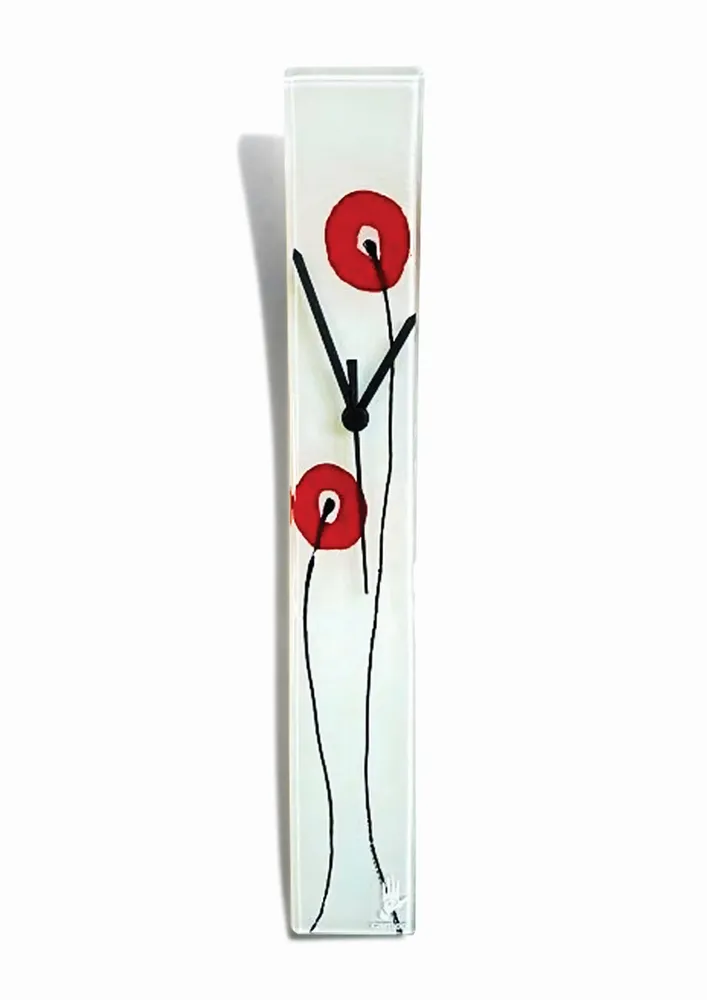 Clocks - Poppy white-red wall clock 6x41 cm - CARNEOL GLASS