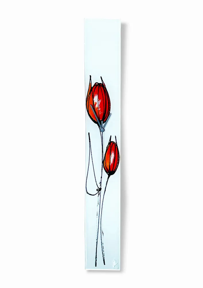 Horloges - Horloge murale tulipe avec tulipes rouge-orange 10x70 cm - CARNEOL GLASS