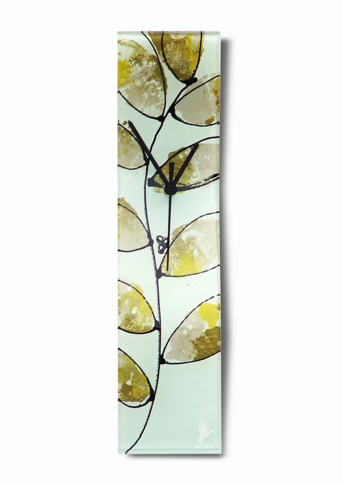 Horloges - Horloge murale jaune doré Leaf 10x41 cm - CARNEOL GLASS