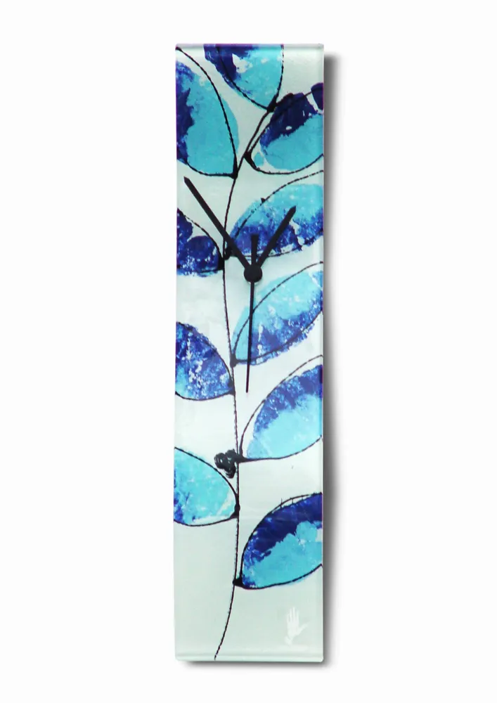 Clocks - Leaf light blue-dark blue wall clock 10x41 cm - CARNEOL GLASS