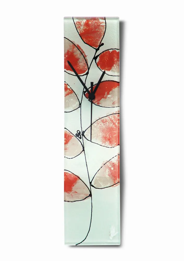Clocks - Leaf salmon-white wall clock 10x41 cm - CARNEOL GLASS