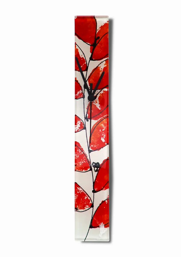 Horloges - Horloge murale en forme de feuille rouge-orange 6x41 cm - CARNEOL GLASS