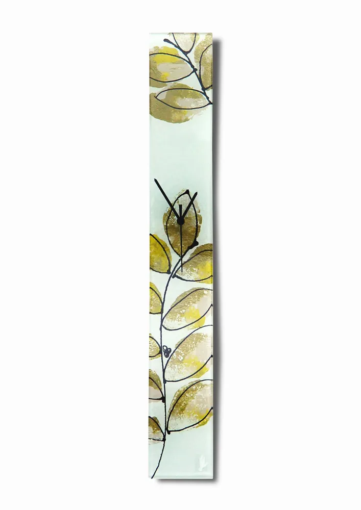 Clocks - Leaf gold-yellow wall clock 10x70 cm - CARNEOL GLASS