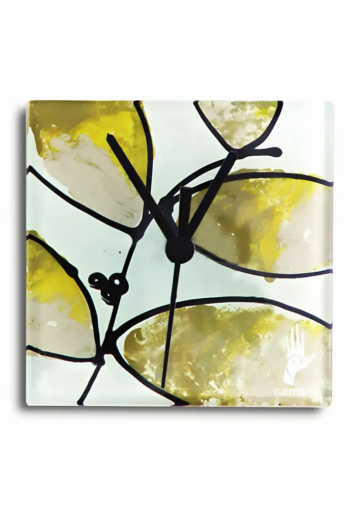 Clocks - Leaf gold-yellow wall clock 13x13 cm - CARNEOL GLASS