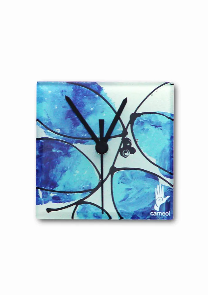 Clocks - Leaf light blue-dark blue wall clock 13x13 cm - CARNEOL GLASS