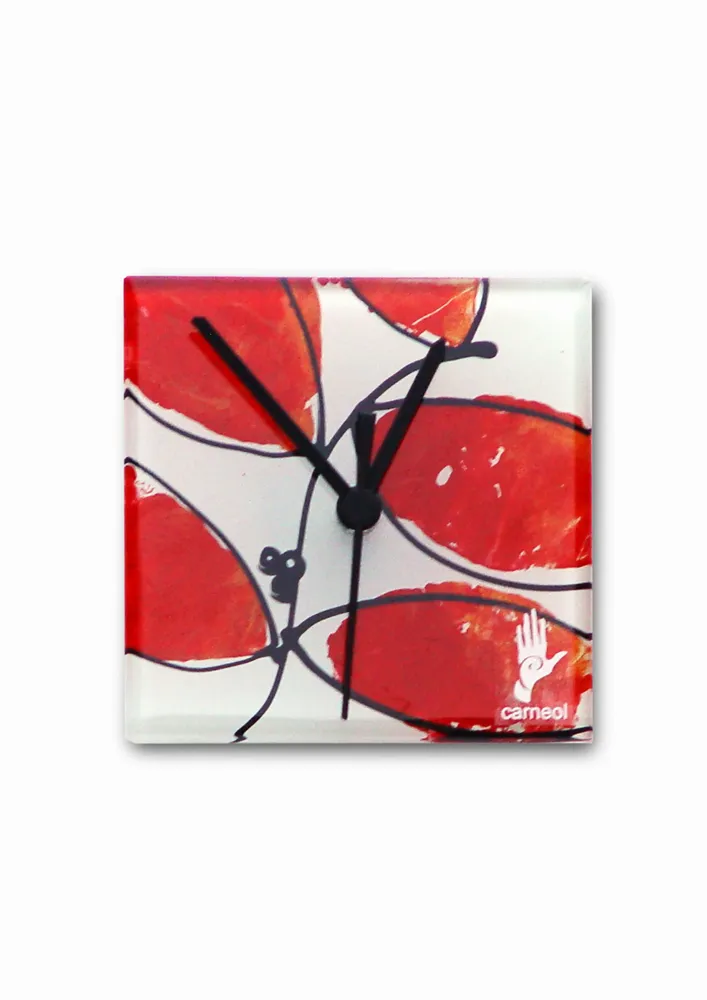 Horloges - Horloge murale en forme de feuille rouge-orange 13x13 cm - CARNEOL GLASS