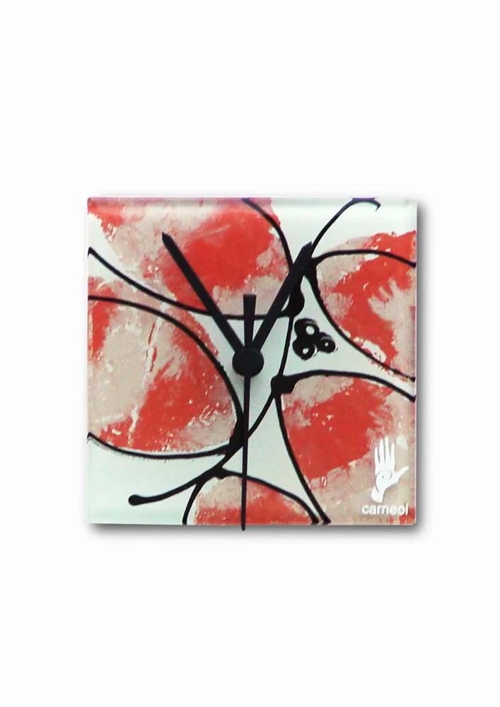 Clocks - Leaf salmon-white wall clock 13x13 cm - CARNEOL GLASS