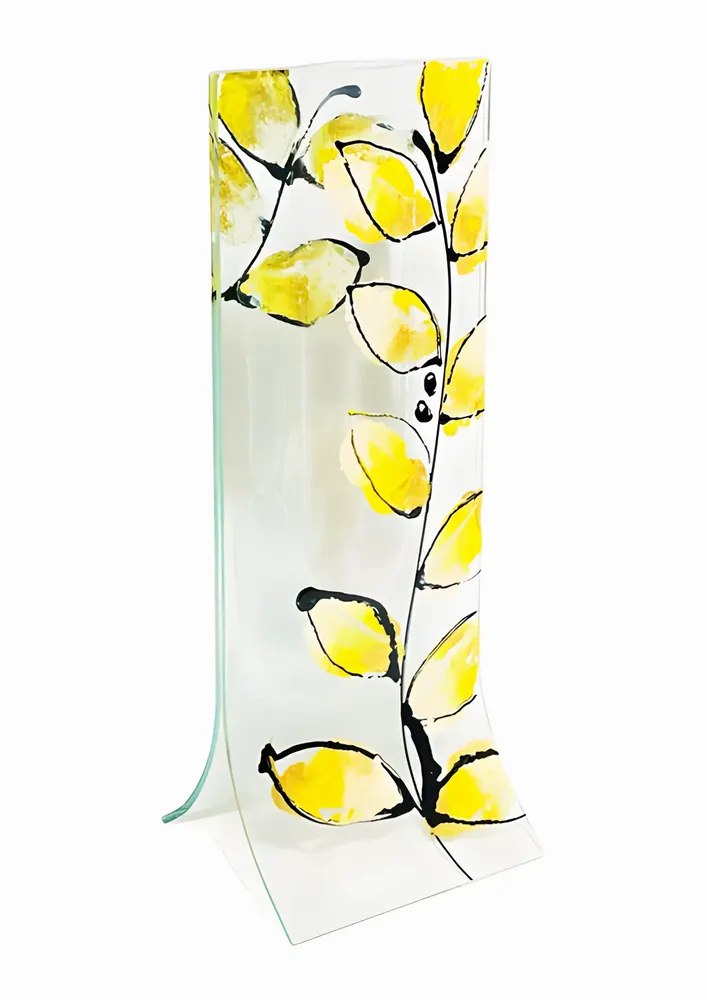Vases - Vase à base transparente, motif de feuille d'or jaune au format 14x36 - CARNEOL GLASS
