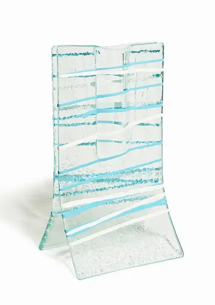 Vases - Small transparent vase with light blue-white stripes in 8x13 cm - CARNEOL GLASS