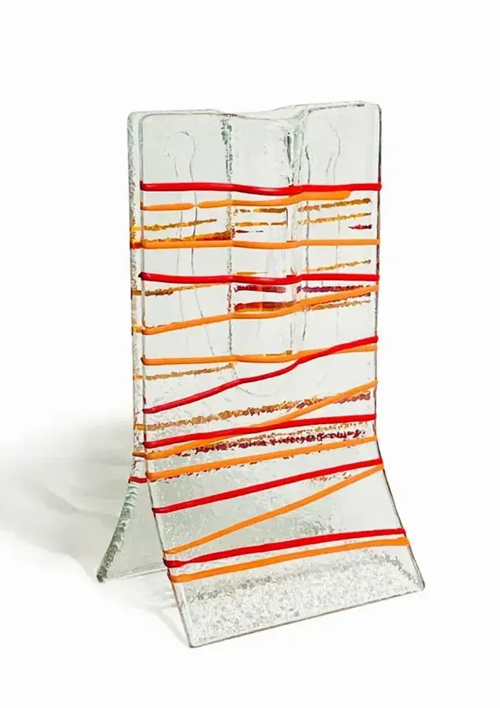 Vases - Small transparent vase with red-orange stripes in 8x13 cm - CARNEOL GLASS