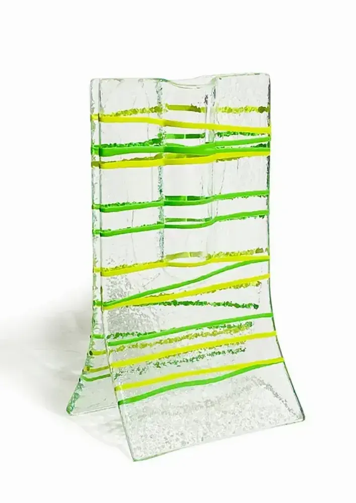 Vases - Petit vase transparent à rayures vert pomme-vert en 8x13 cm - CARNEOL GLASS
