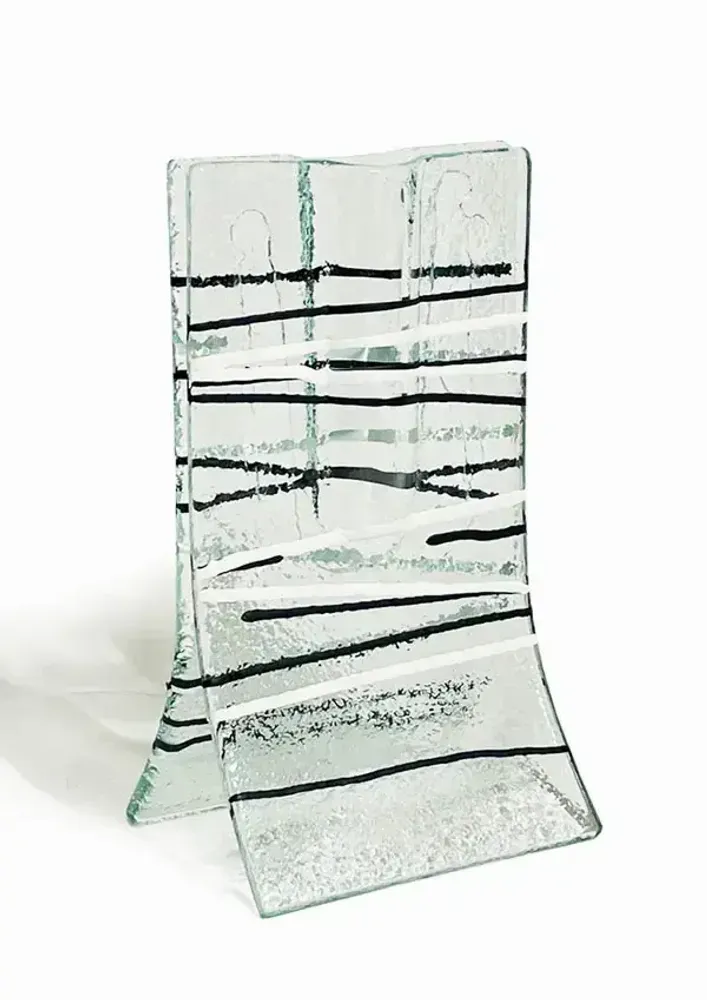 Vases - Small transparent vase with white-black stripes in 8x13 cm - CARNEOL GLASS