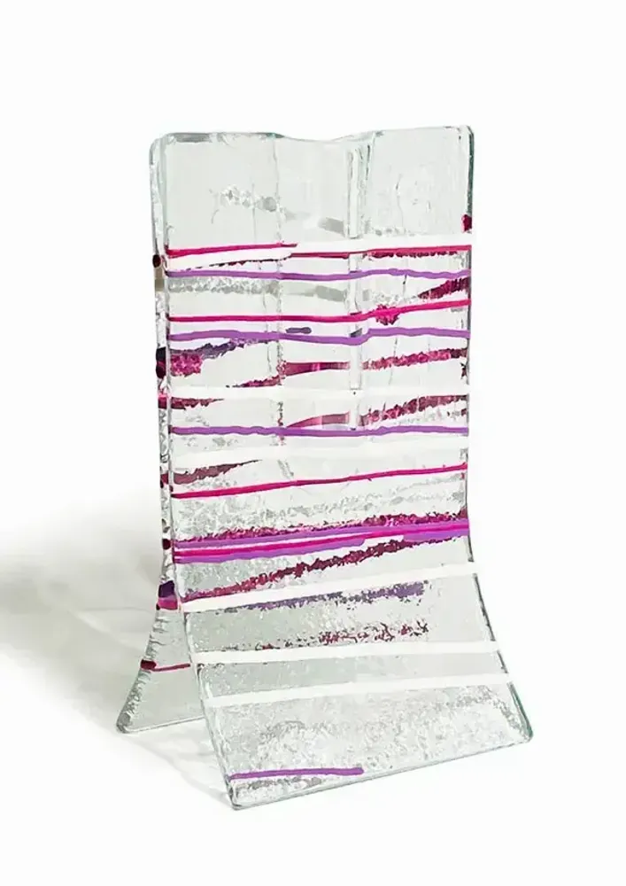 Vases - Small transparent vase with white-fuscia-violet stripes in 8x13 cm - CARNEOL GLASS
