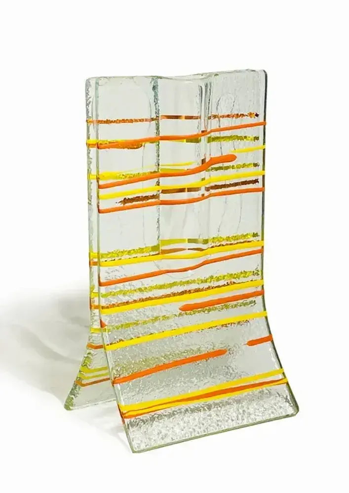 Vases - Petit vase transparent à rayures jaune-orange en 8x13 cm - CARNEOL GLASS