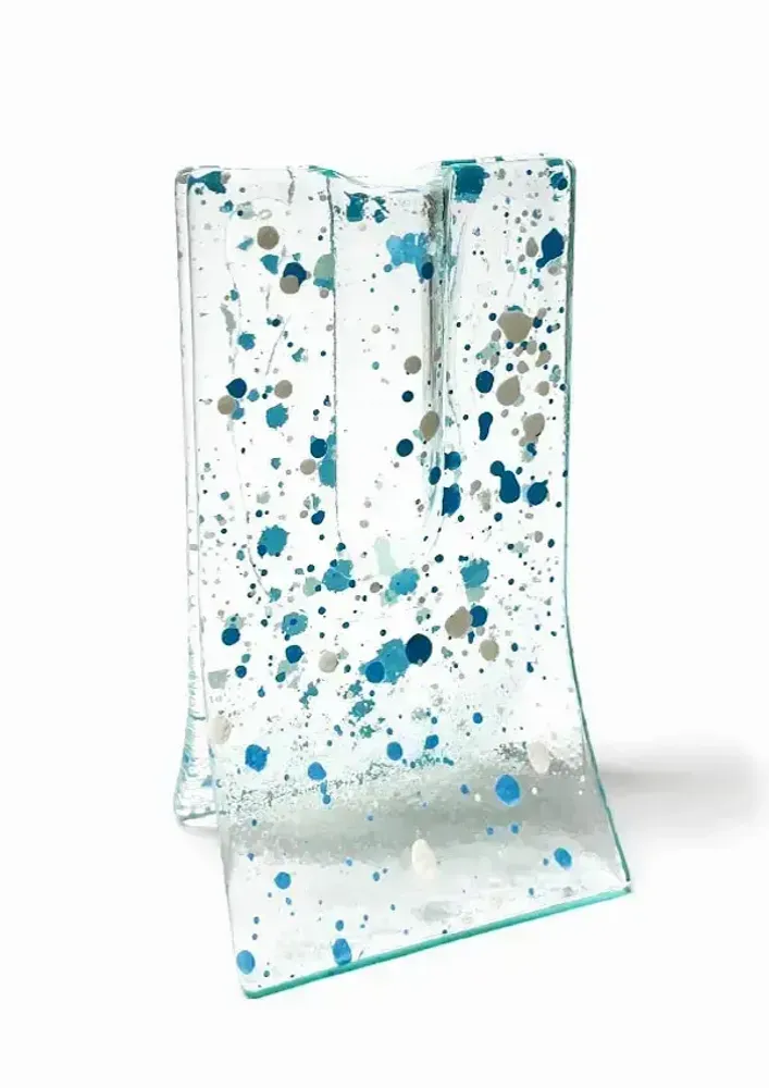 Vases - Petit vase transparent 8x13 cm à pois bleu clair-blanc - CARNEOL GLASS