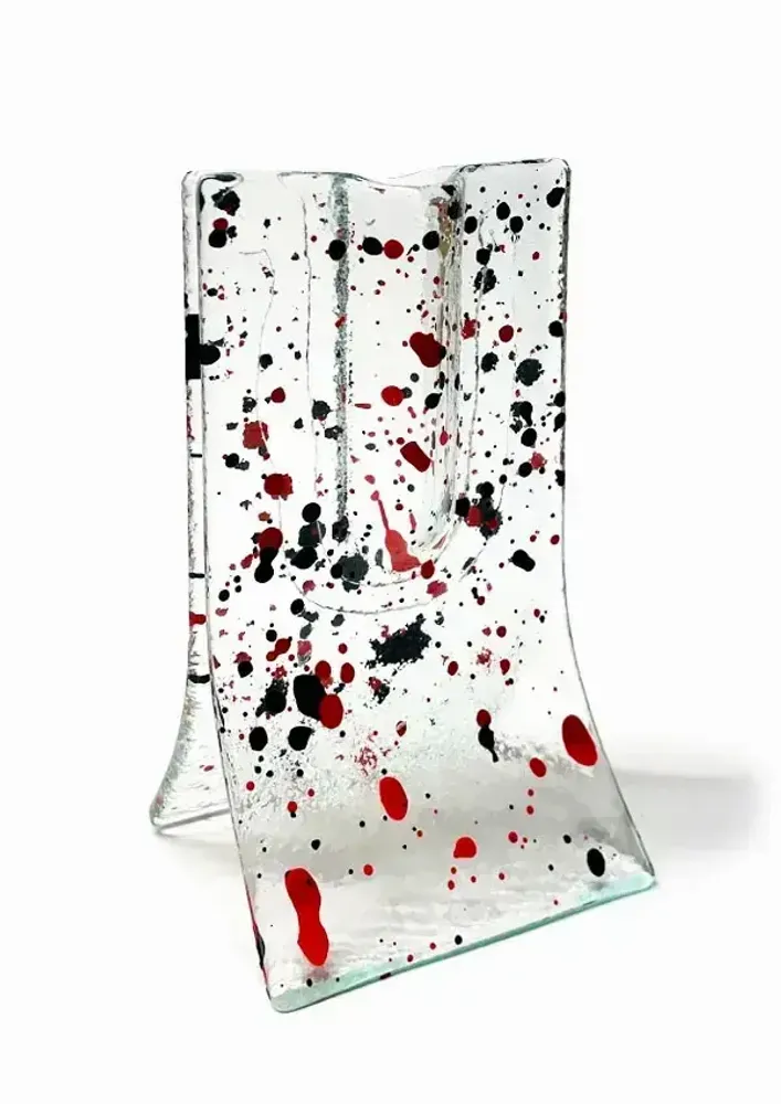 Vases - Small 8x13 cm transparent vase with red-black spots - CARNEOL GLASS