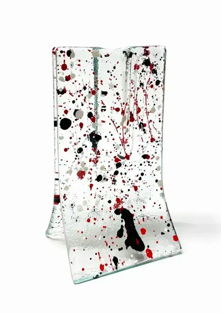 Vases - Small 8x13 cm transparent vase with red-white-black spots - CARNEOL GLASS