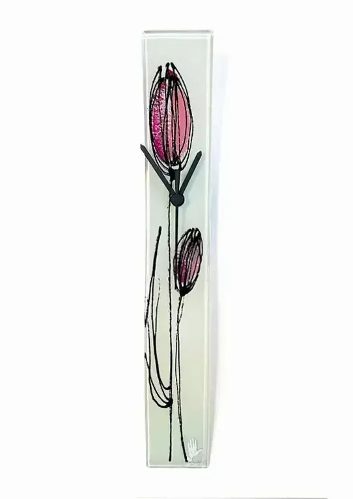 Clocks - Tulip wall clock with fuscia tulips 6x41 cm - CARNEOL GLASS