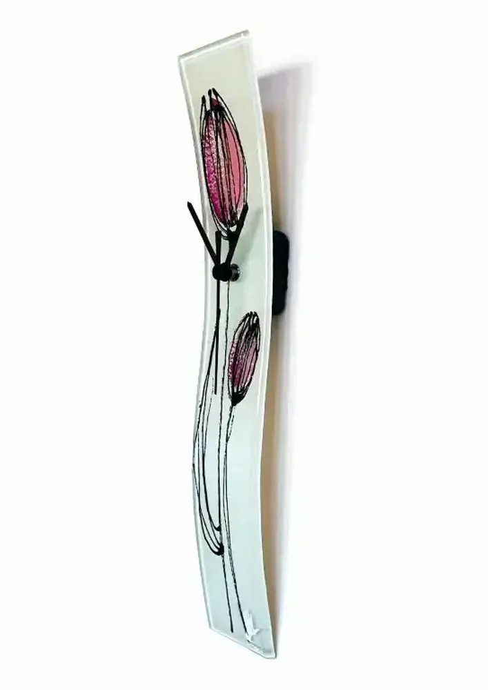 Clocks - Tulip wall clock with fuscia tulips 6x41 cm - CARNEOL GLASS