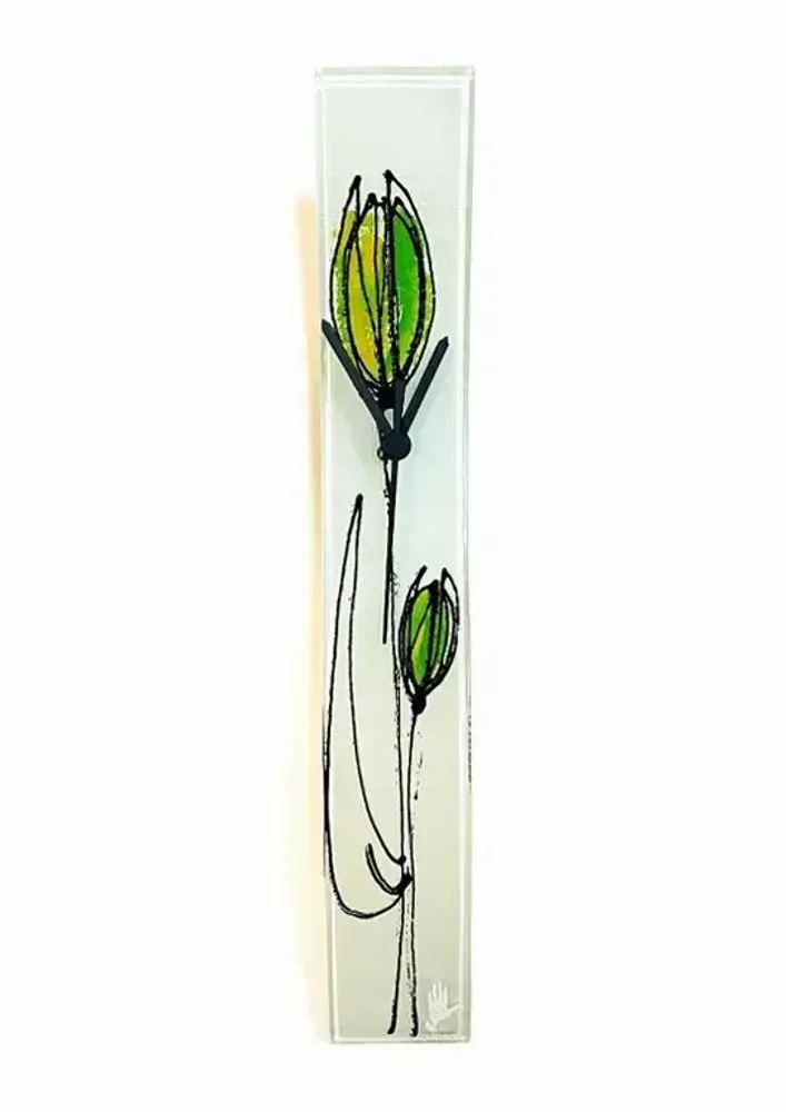 Clocks - Tulip wall clock with yellow-green tulips 6x41 cm - CARNEOL GLASS