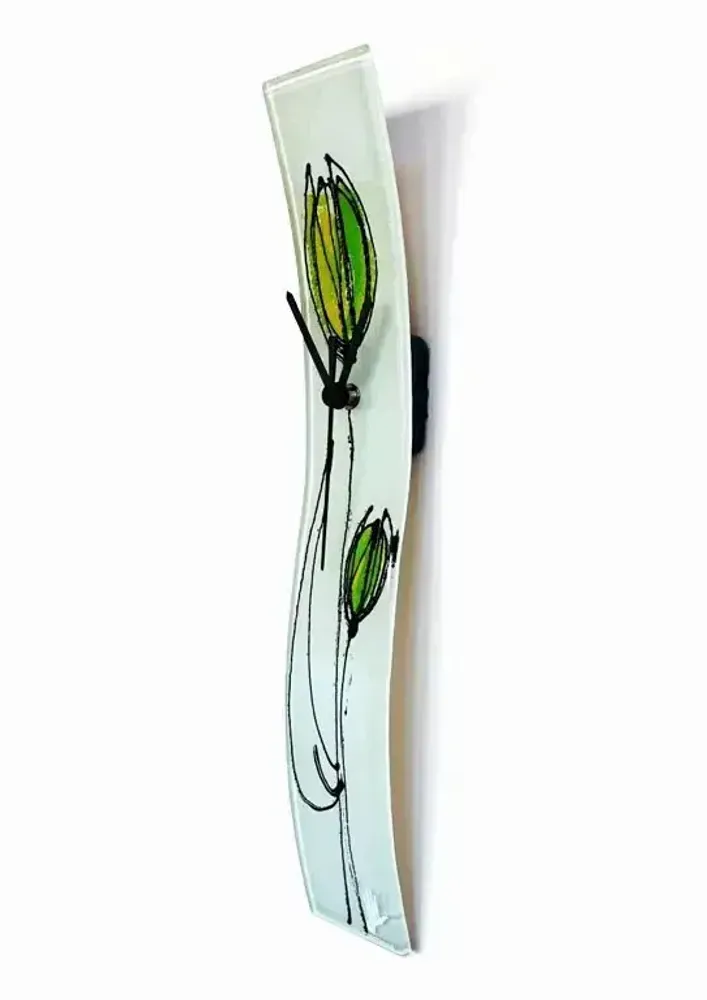Clocks - Tulip wall clock with yellow-green tulips 6x41 cm - CARNEOL GLASS