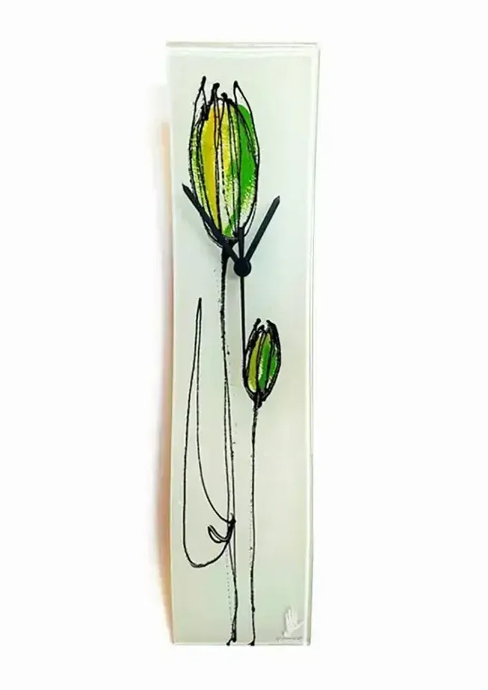 Horloges - Horloge murale tulipe avec tulipes jaune-vert 10x41 cm - CARNEOL GLASS