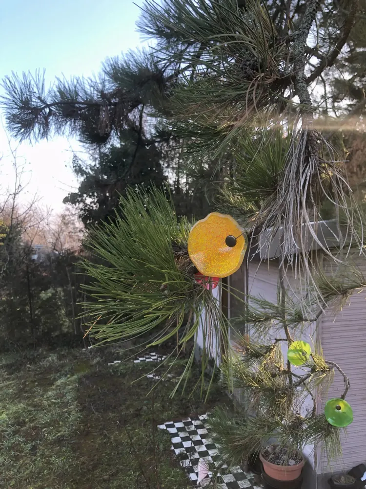 Floral decoration - Medium -sized glass calabel flower for outdoor in transparent, orange, yellow colour with 43 cm stainless steel stem. - CARNEOL GLASS