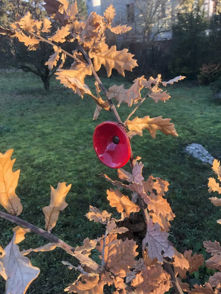 Décorations florales - Fleur de calebasse en verre de taille moyenne pour l'extérieur de couleur rouge-noir avec tige en acier inoxydable de 43 cm. - CARNEOL GLASS