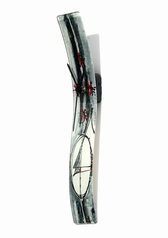 Clocks - Geometry grey-red wall clock 6x41 cm - CARNEOL GLASS