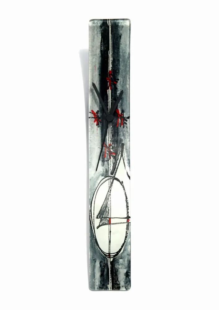 Clocks - Geometry grey-red wall clock 6x41 cm - CARNEOL GLASS