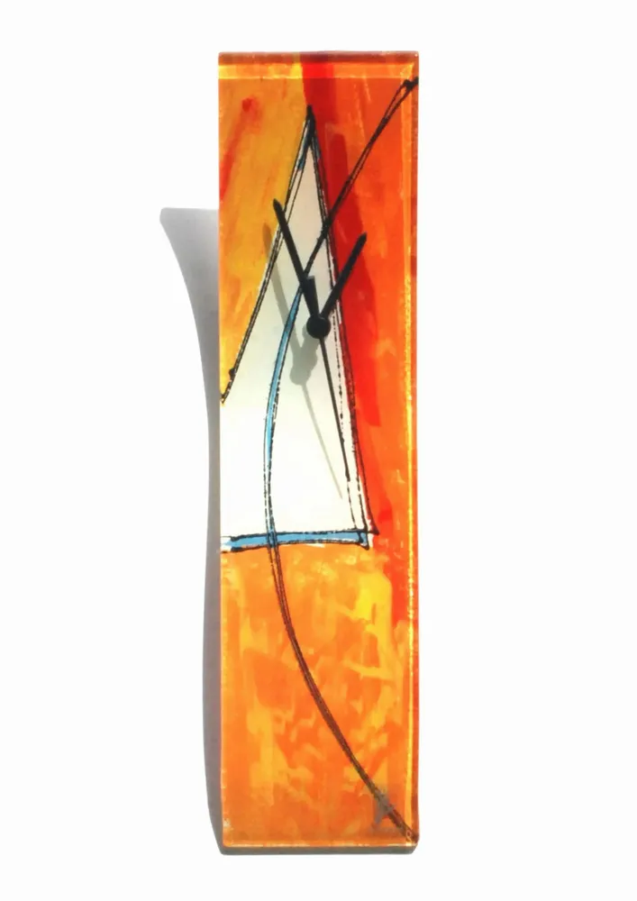 Clocks - Geometry orange-white wall clock 10x41 cm - CARNEOL GLASS