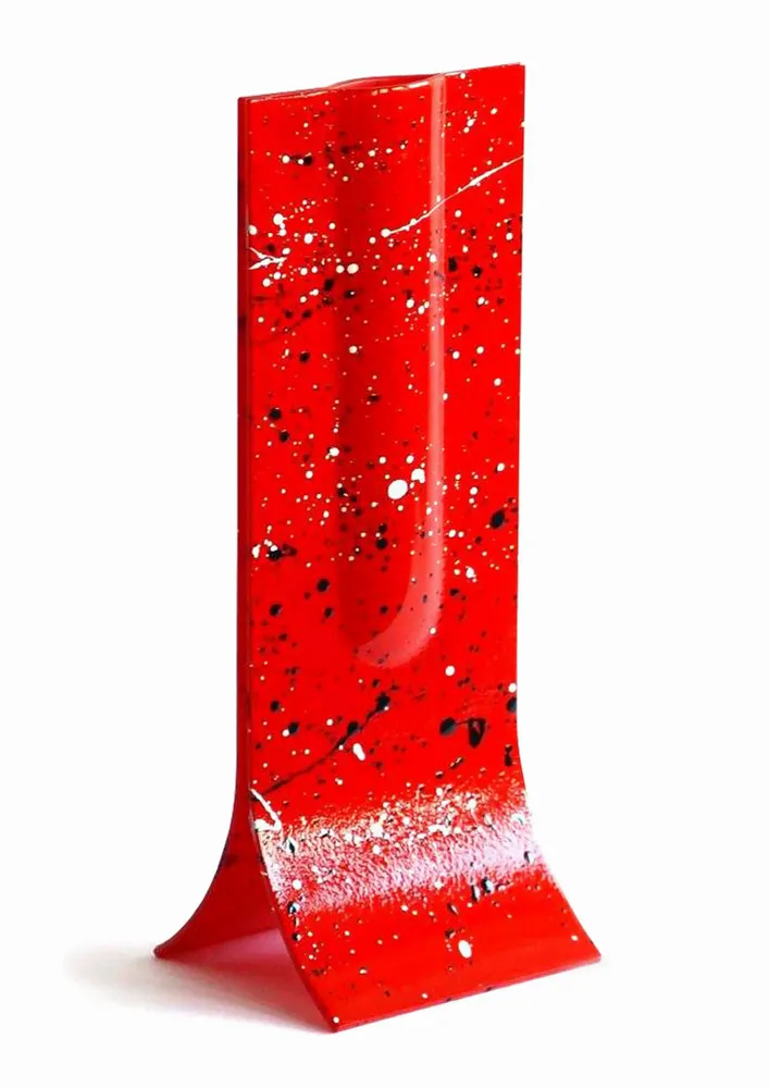 Vases - Red Splash 14x36 cm vase with black-white colours - CARNEOL GLASS
