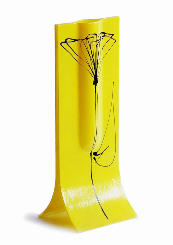 Vases - Yellow 14x36 cm vase with black tulip motive - CARNEOL GLASS