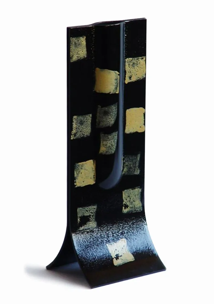Vases - Vase noir 14x36 cm à carreaux dorés - CARNEOL GLASS