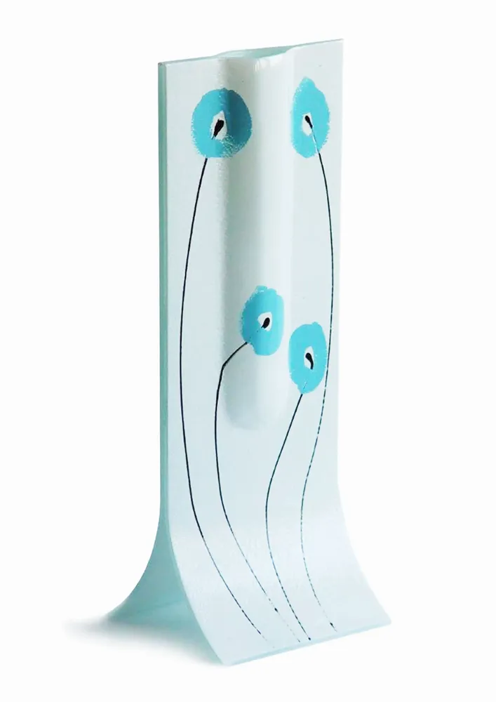 Vases - White 14x36 cm vase with black-turqouise poppy motive - CARNEOL GLASS