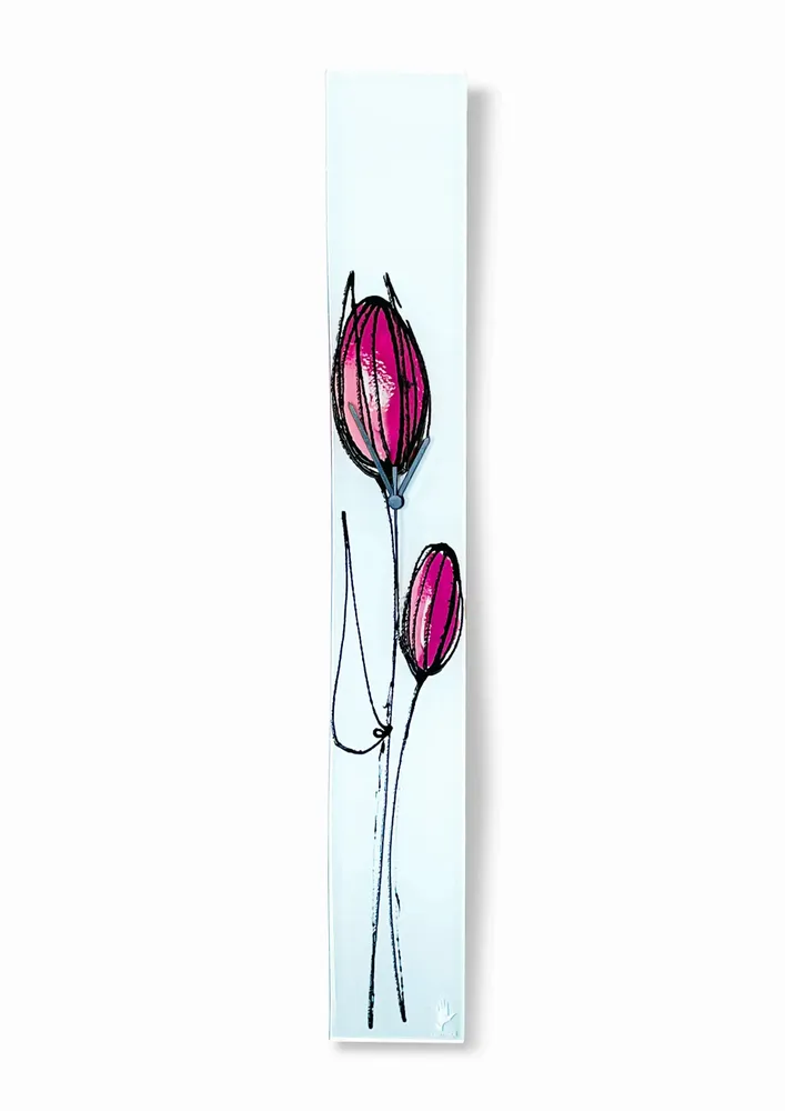 Horloges - Horloge murale tulipe avec tulipe fuscia 10x70 cm - CARNEOL GLASS
