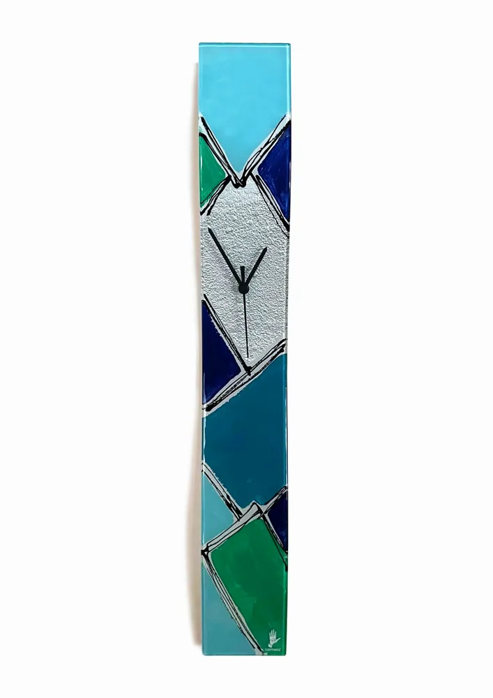 Clocks - Patchwork Dark Blue-Silver Wall clock 10x70 cm - CARNEOL GLASS