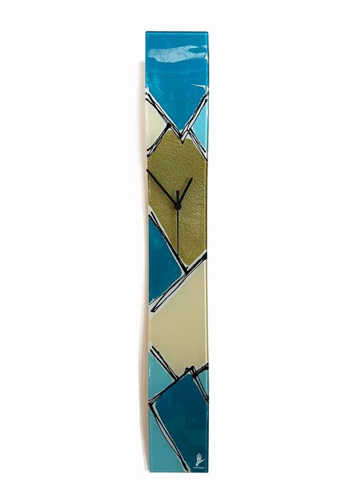 Horloges - Horloge murale Patchwork Turquoise-Or 10x70 cm - CARNEOL GLASS