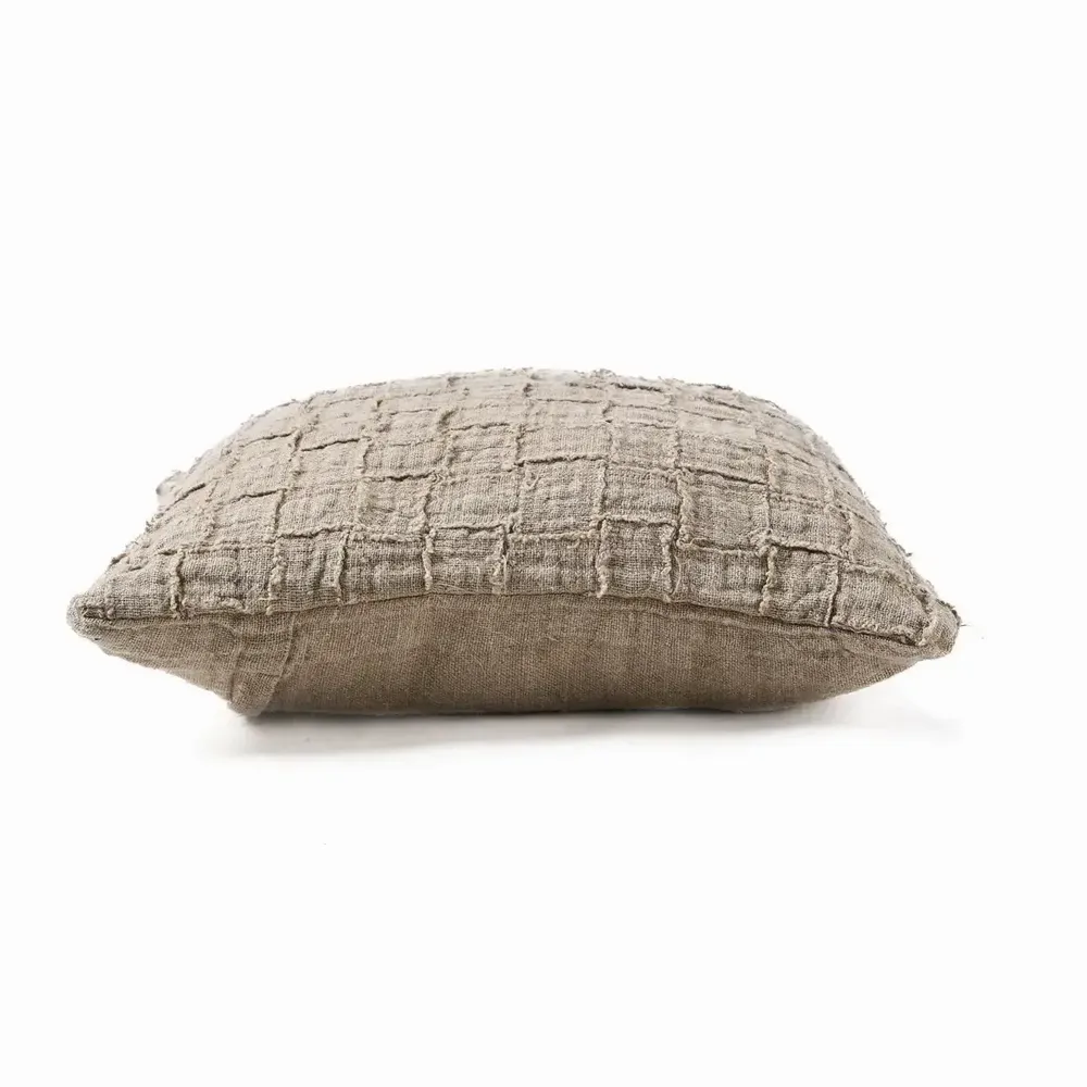 Fabric cushions - The Linen Damier Cushion Cover - Natural - BAZAR BIZAR LIVING