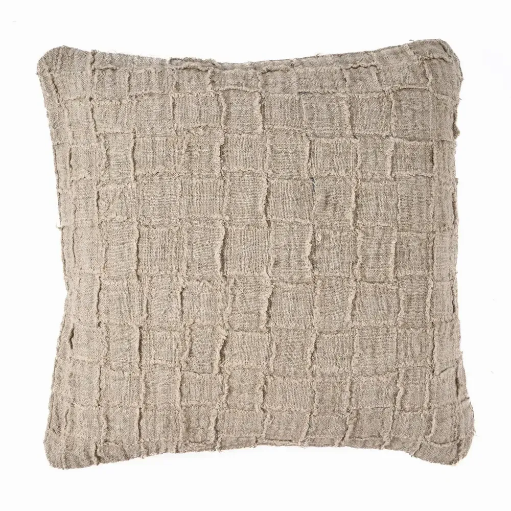 Fabric cushions - The Linen Damier Cushion Cover - Natural - BAZAR BIZAR LIVING