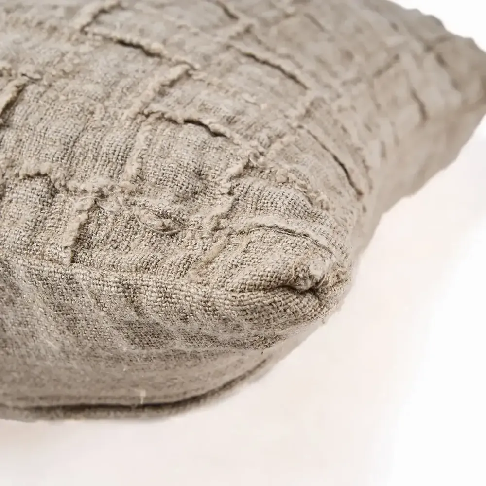 Fabric cushions - The Linen Damier Cushion Cover - Natural - BAZAR BIZAR LIVING