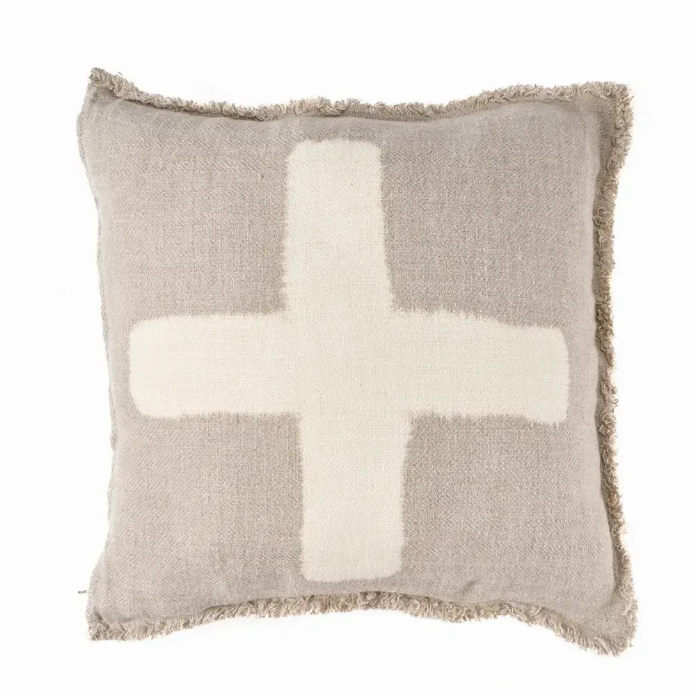 Fabric cushions - The Ivory Cross Cushion Cover - Natural White - 50x50 - BAZAR BIZAR LIVING